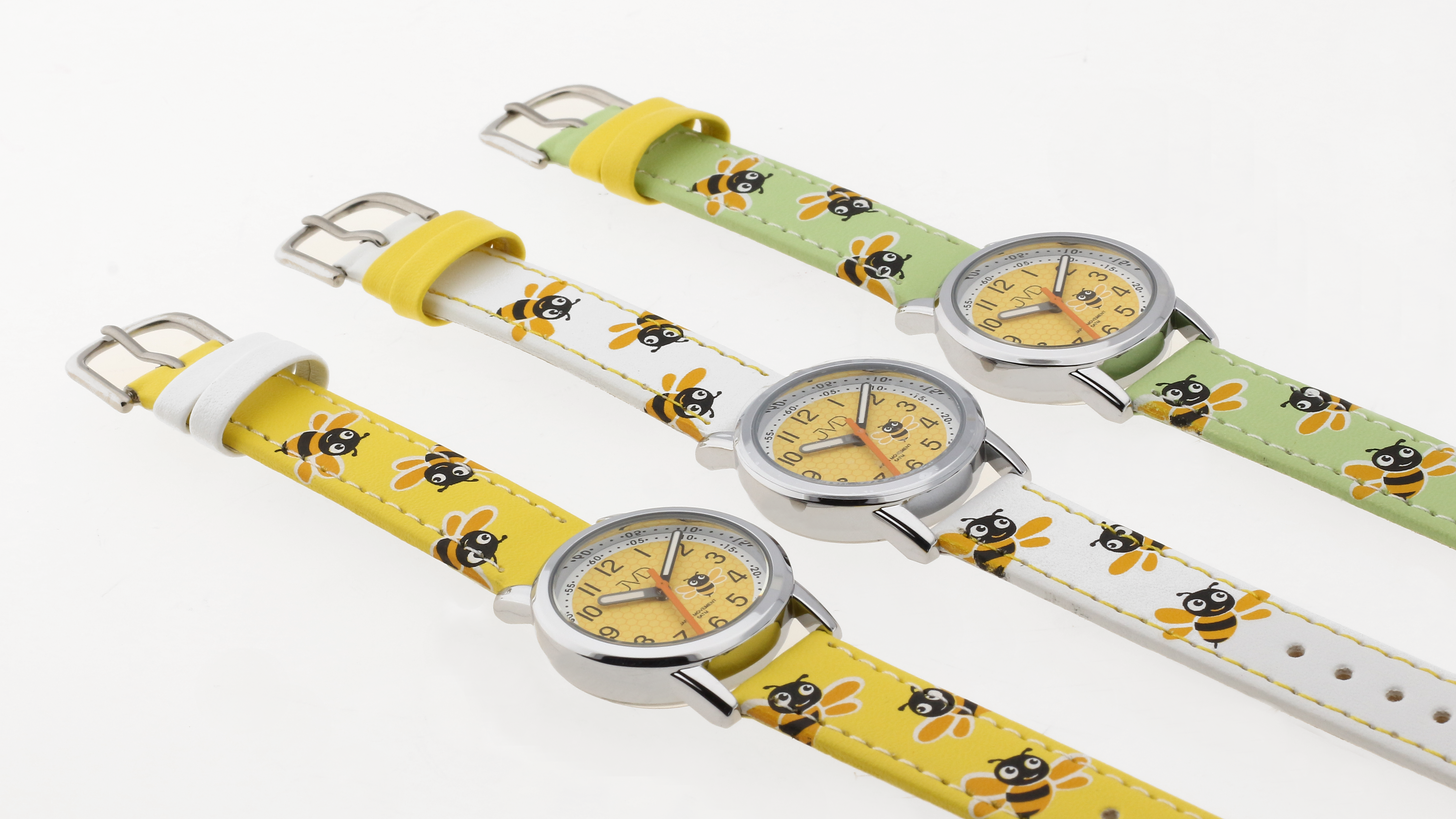 JVD Dětské dívčí zelenkavé náramkové hodinky s včelkami JVD J7206.2