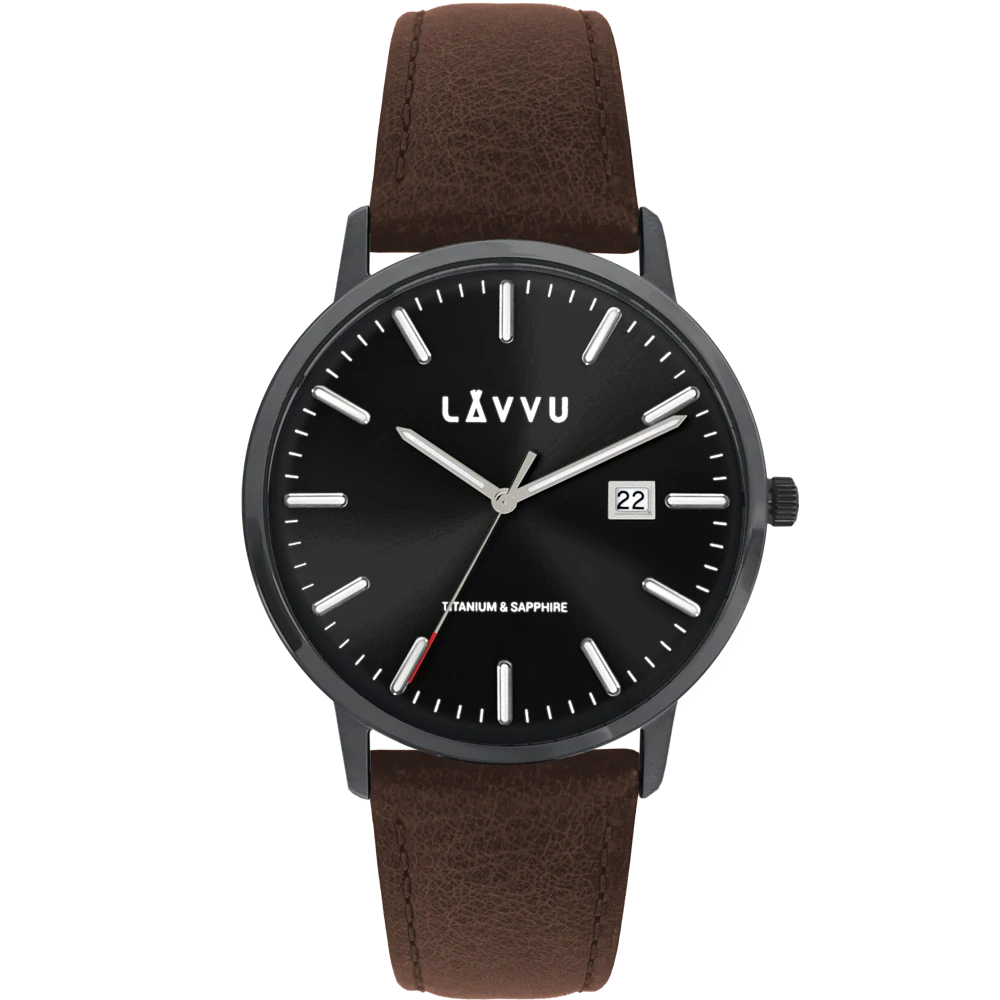 LAVVU Luxusní černé pánské hodinky se safírovým sklem Copenhagen Titanium Black LWM0264