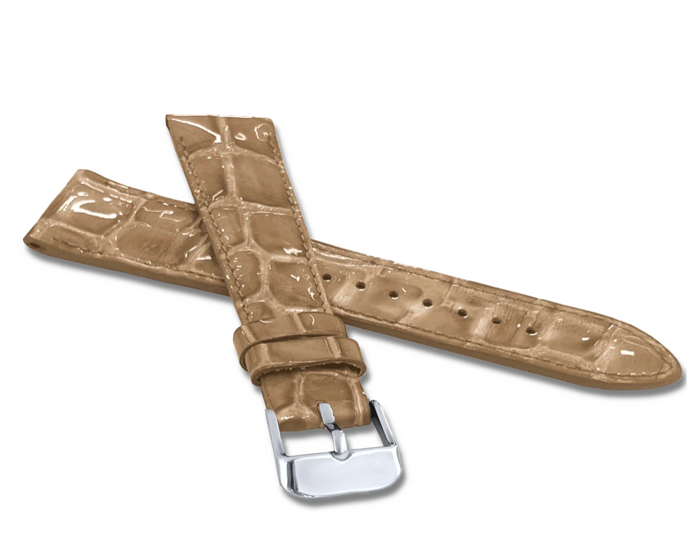 LAVVU Lesklý béžový prošitý řemínek CROCO OCALA z luxusní kůže Top Grain - 18 LSAGF18 SKLAD