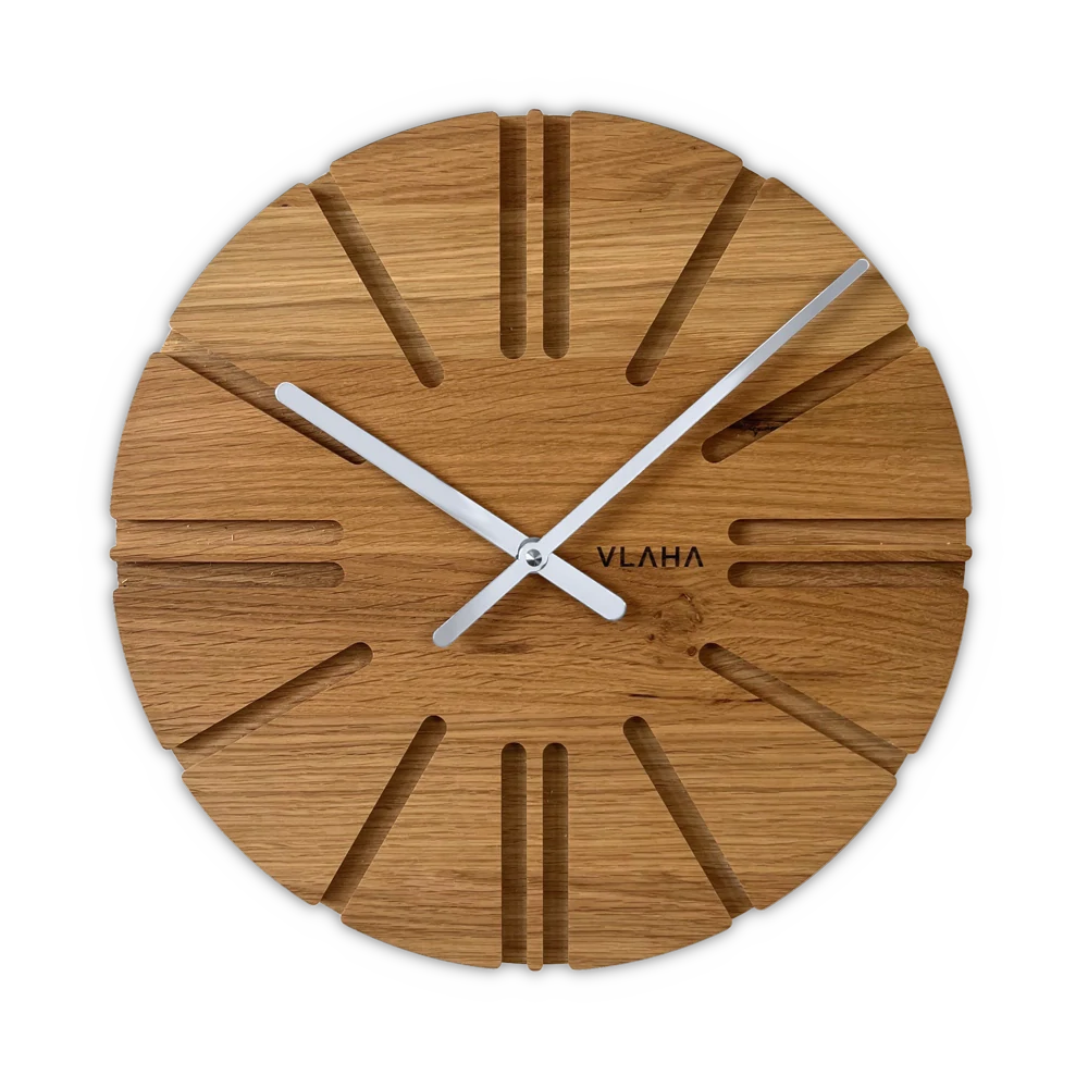 VLAHA Dřevěné dubové hodiny ATELIER vyrobené v Čechách se stříbrnými ručkami ⌀32,5cm VCT1151