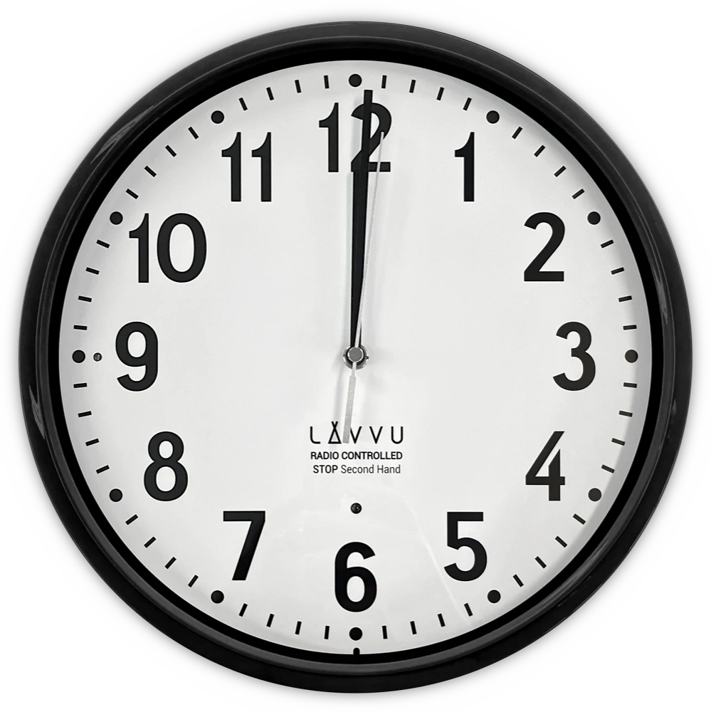 LAVVU Černé hodiny Accurate Black řízené rádiovým signálem - 3 ROKY ZÁRUKA! ⌀30cm LCR3020