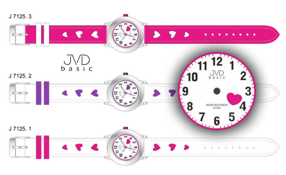 Dětské náramkové hodinky JVD basic J7125.2 s fialovými srdíčky