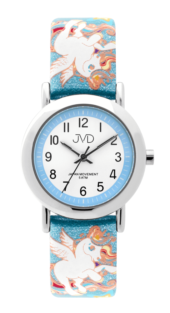 JVD Dětské světle modré náramkové hodinky JVD J7179.9 s jednorožcem