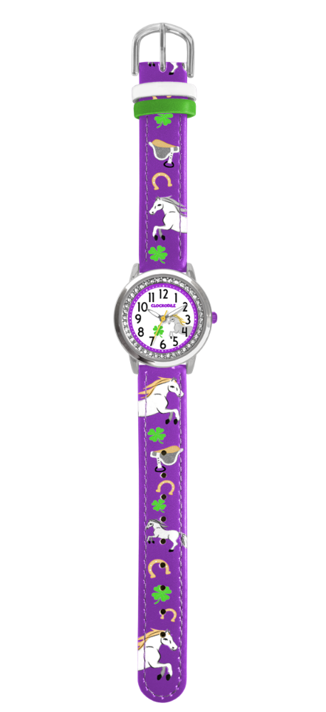 CLOCKODILE Fialové dívčí náramkové dětské hodinky a kamínky KONÍK CWG5130
