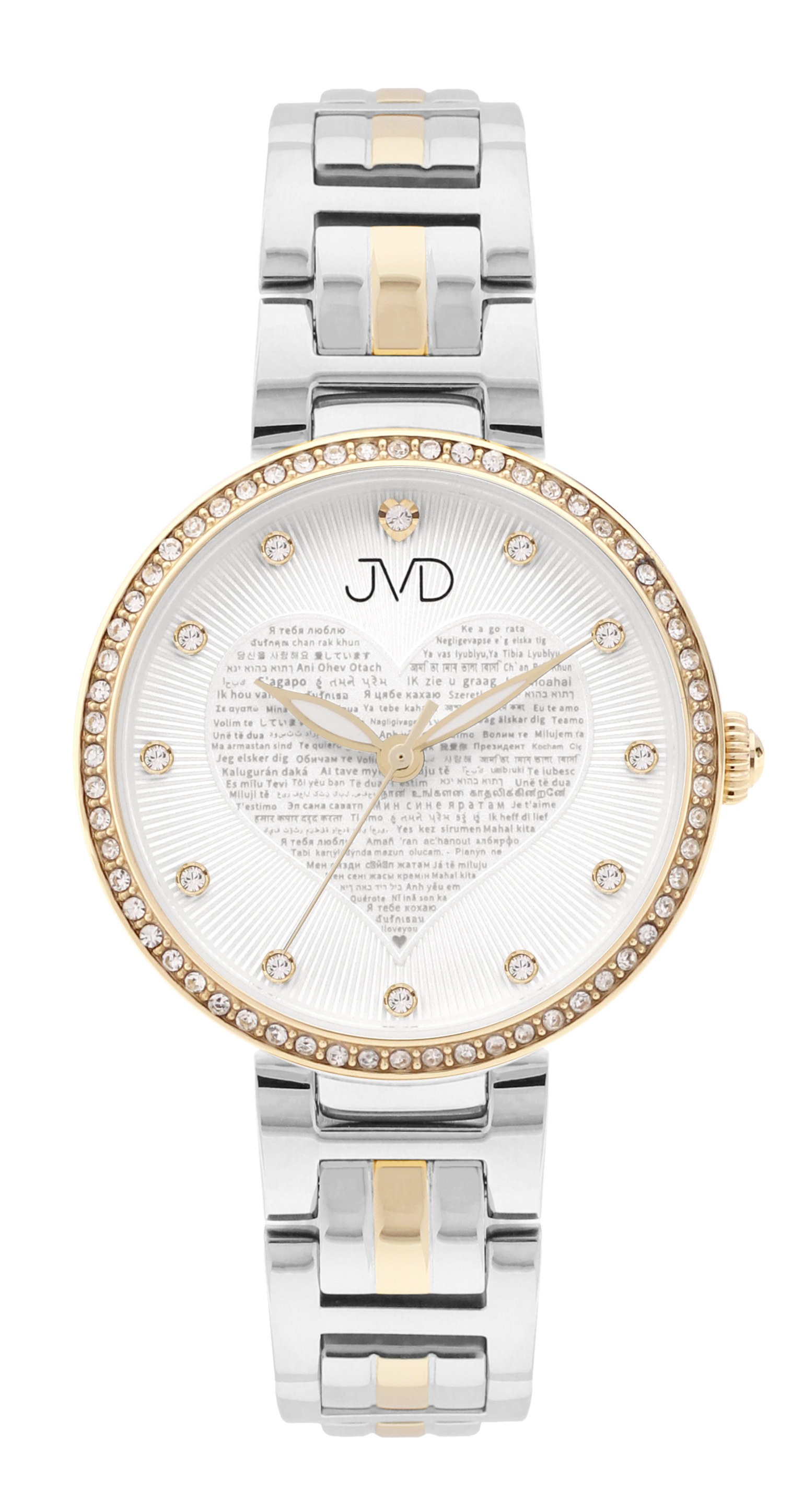 JVD Dámské srdíčkové stříbrno-zlaté náramkové hodinky JVD JG1032.2
