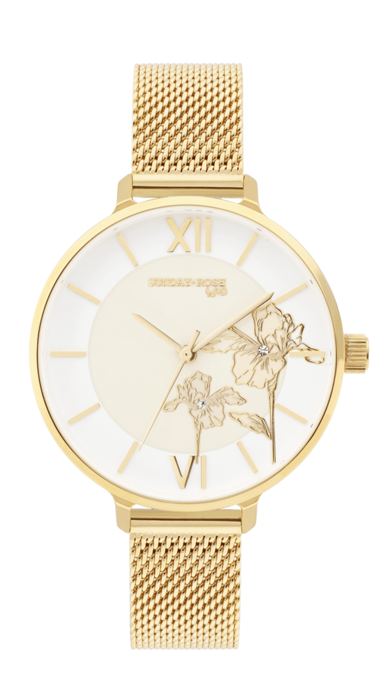 SUNDAY ROSE Dámské zlacené luxusní designové hodinky SUNDAY ROSE Fashion Iris SUN-F11