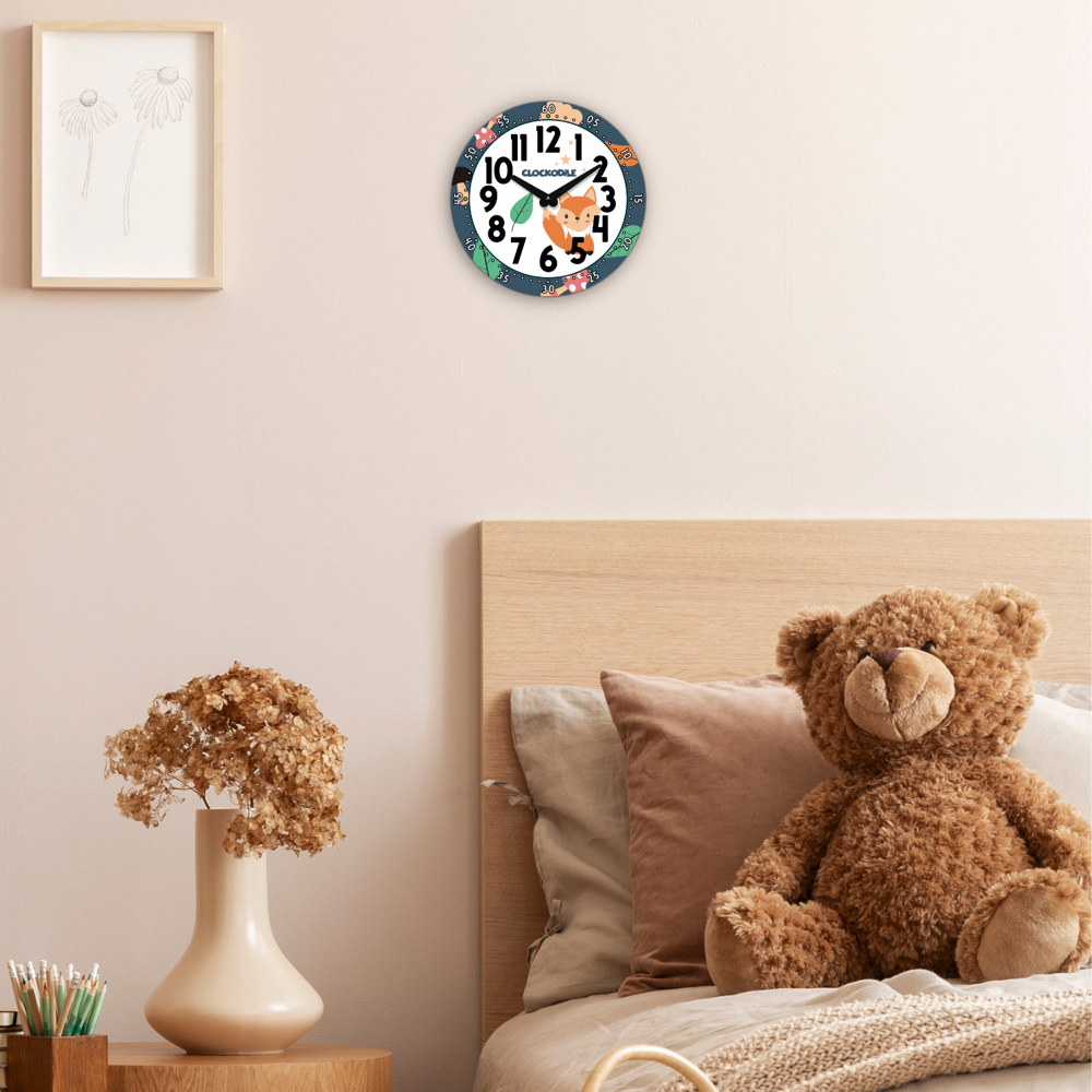 CLOCKODILE Barevné dětské nástěnné hodiny modré s liškou ⌀25cm CCT0031