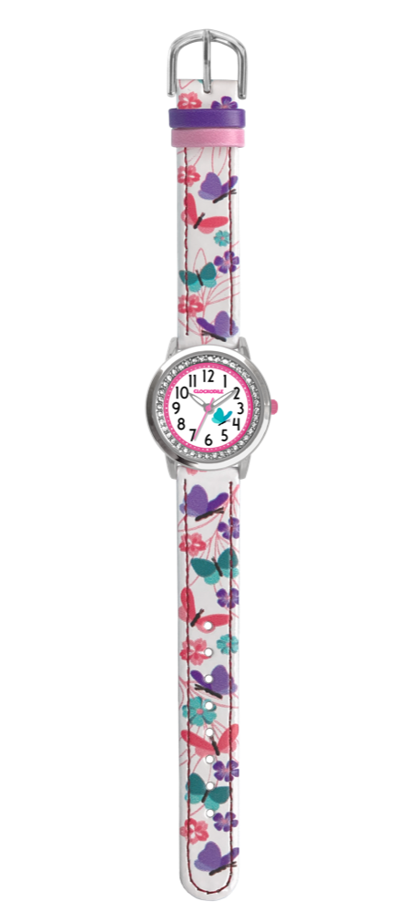 CLOCKODILE Bílé barevné dívčí dětské hodinky MOTÝL CWG5150
