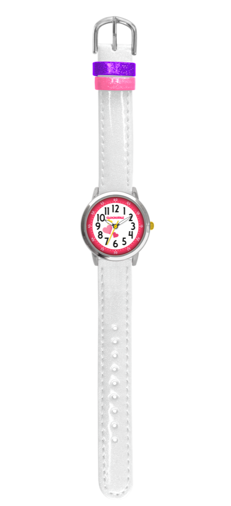 CLOCKODILE Bílé třpytivé dětské hodinky HEARTS CWG5067