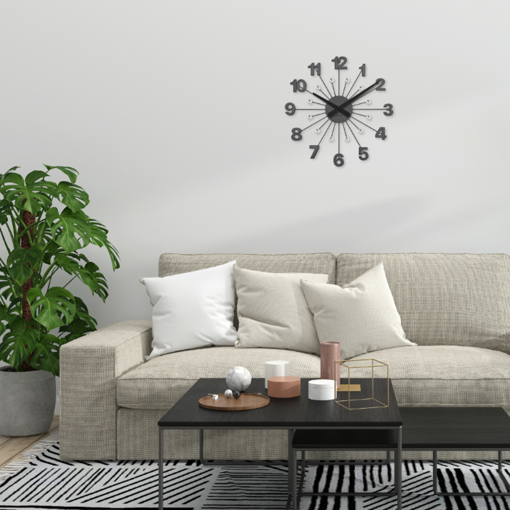 LAVVU Černé antracitové hodiny s kameny Nuance ⌀49cm LCT5011