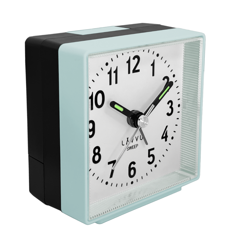 LAVVU Stříbřitě-modrý budík SWEEP s plynulým chodem - 3 ROKY ZÁRUKA!  LAS3017