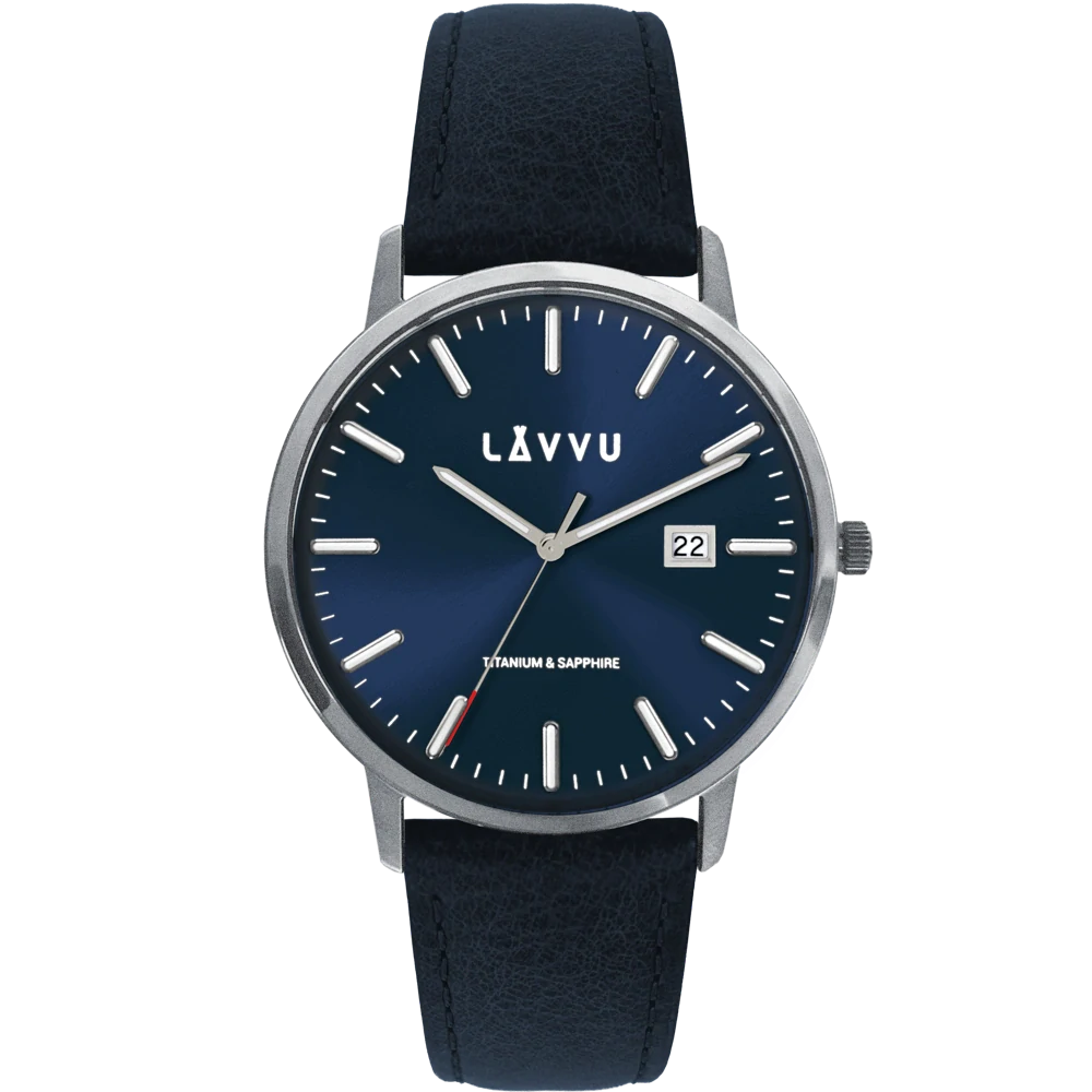 LAVVU Modré náramkové pánské hodinky se safírovým sklem Copenhagen Titanium Blue LWM0262