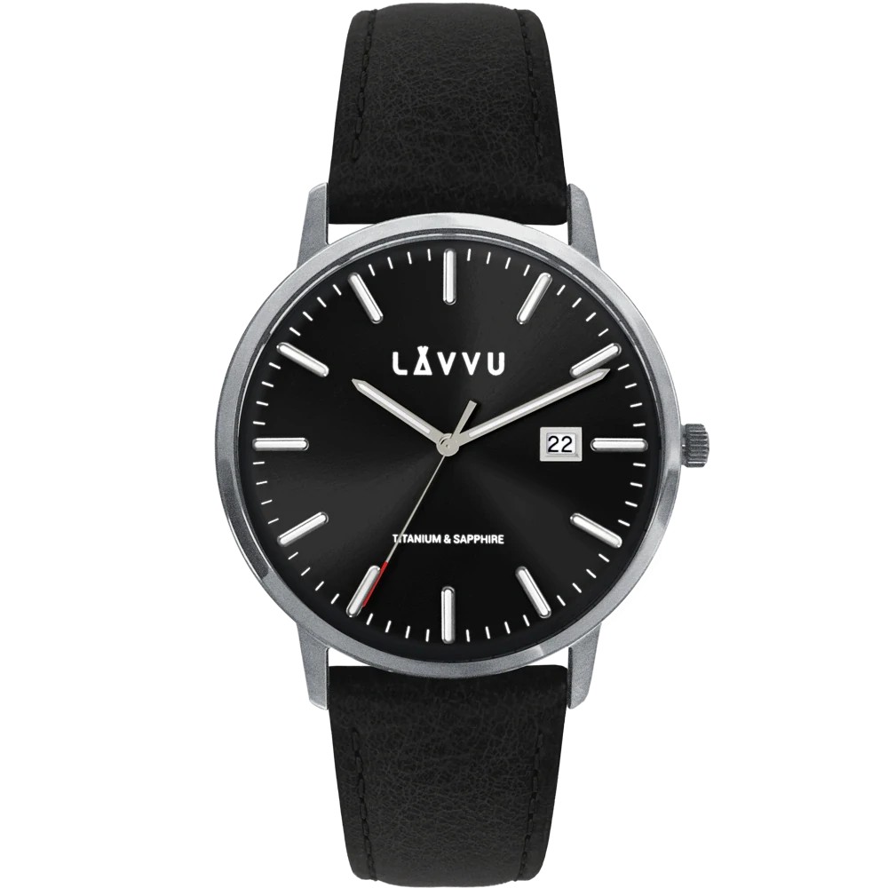 LAVVU Černé pánské náramkové hodinky se safírovým sklem Copenhagen Titanium Black LWM0263