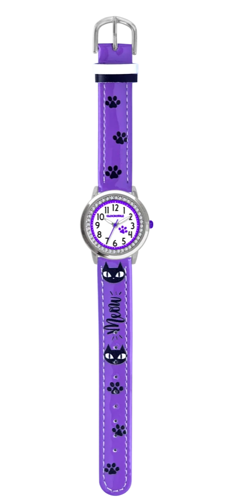 CLOCKODILE Náramkové fialové dívčí dětské hodinky KOČKY CWG5190