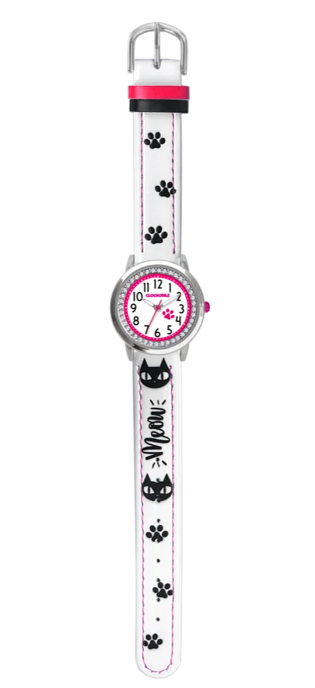 CLOCKODILE Náramkové bílé dívčí dětské hodinky KOČKY CWG5191