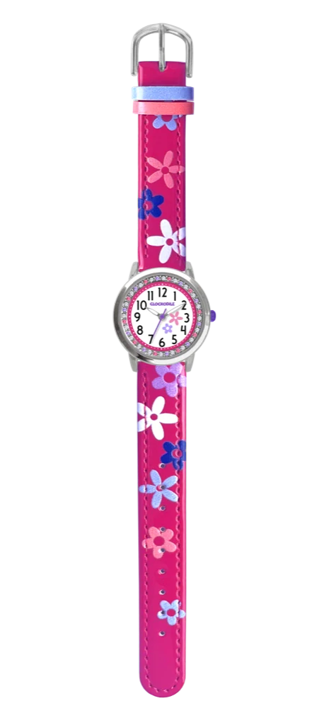 CLOCKODILE Náramkové růžové dívčí dětské hodinky s kamínky a kytičkami CWG5203 