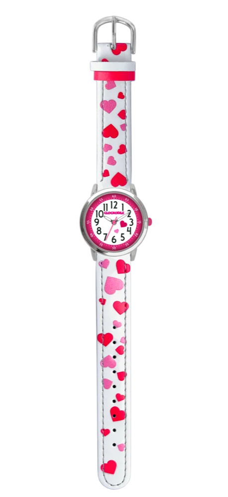 CLOCKODILE Náramkové bílé dívčí dětské hodinky SRDÍČKA CWG5211