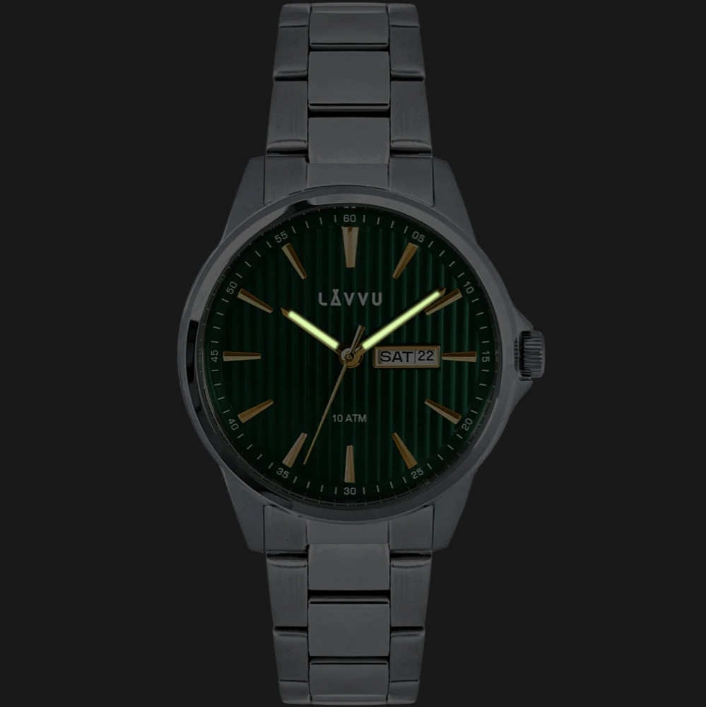 LAVVU Stylové náramkové pánské hodinky TRONES Green & Gold 100M LWM0272