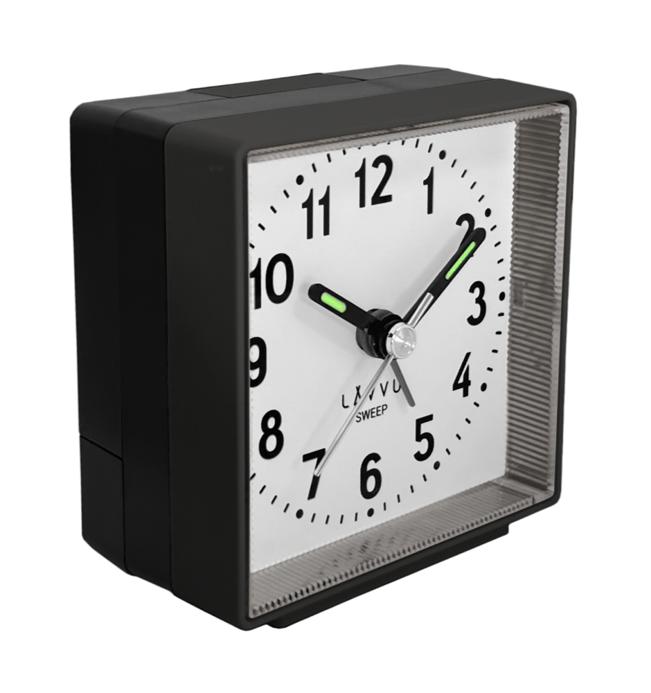 Černý budík LAVVU SWEEP s plynulým chodem LAS3010