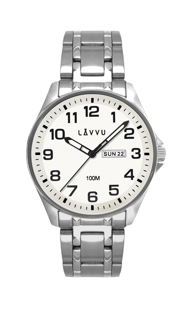 LAVVU Pánské hodinky LAVVU BERGEN White se svítícím číselníkem LWM0140