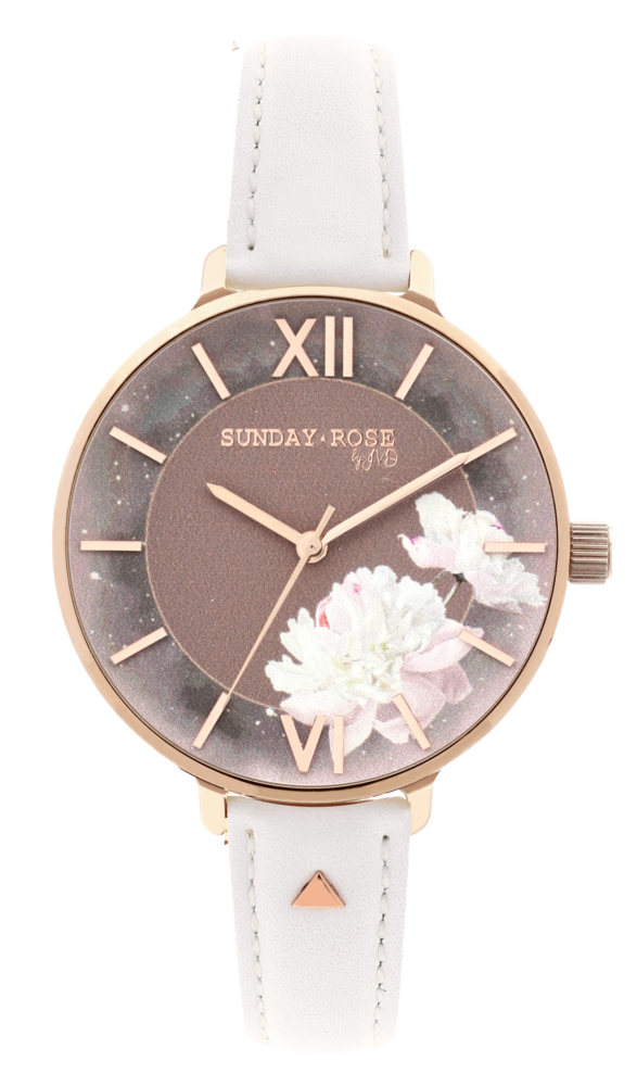 SUNDAY ROSE Dámské luxusní designové hodinky SUNDAY ROSE Enchanted Rosy Sunset Leather SUN-E04
