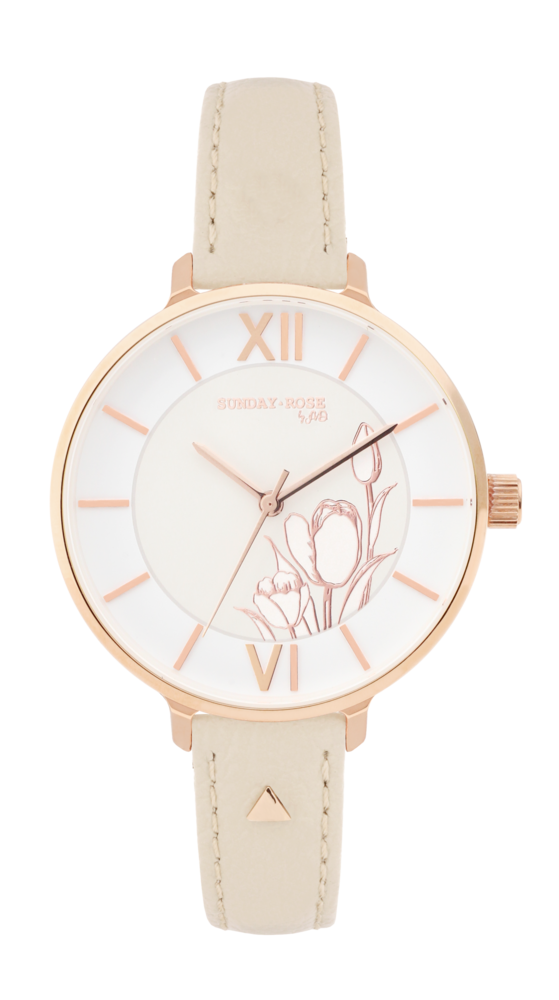 SUNDAY ROSE Dámské designové hodinky SUNDAY ROSE Fashion Tulip Leather SUN-F08