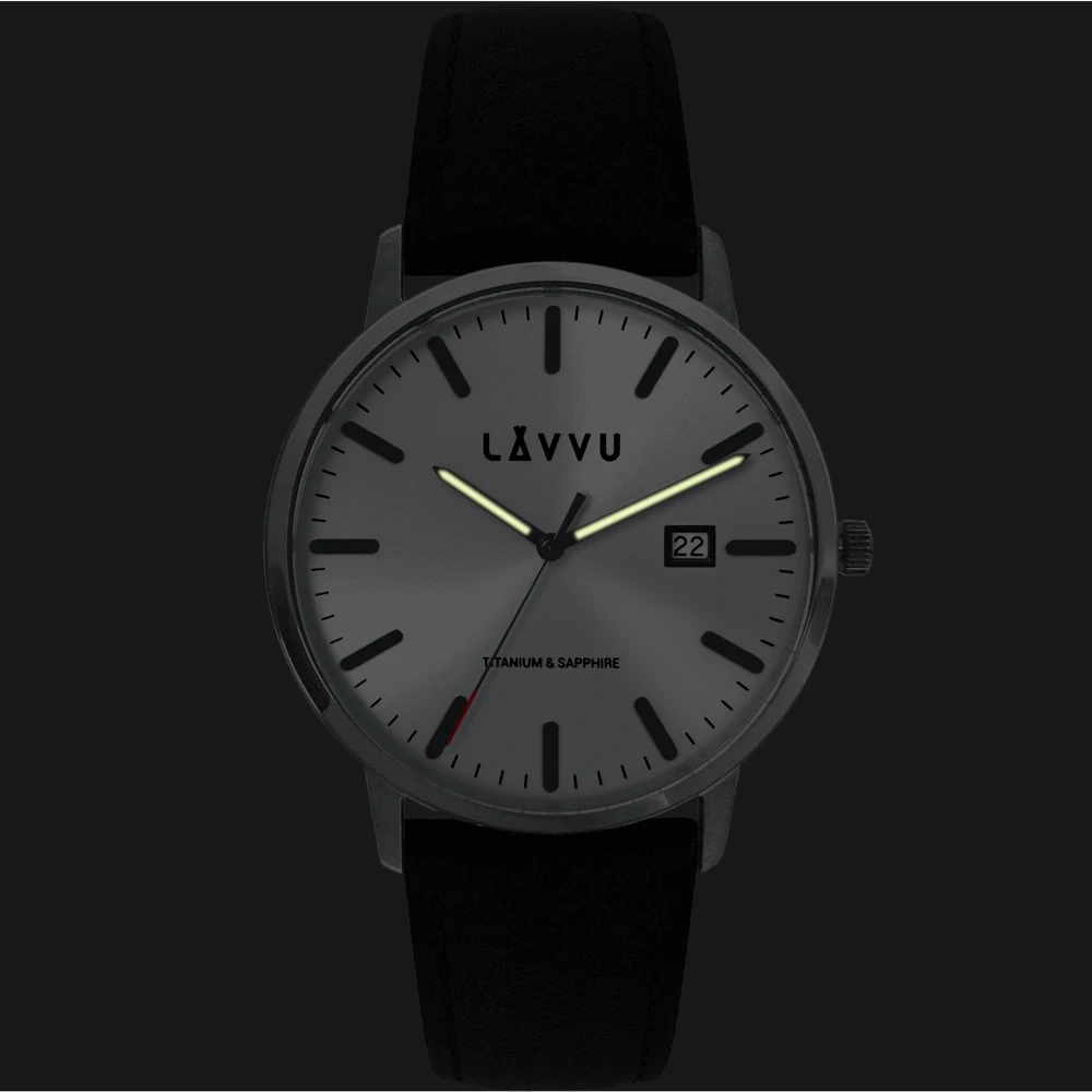 LAVVU Stříbrné náramkové pánské hodinky se safírovým sklem Copenhagen Titanium Silver LWM0260