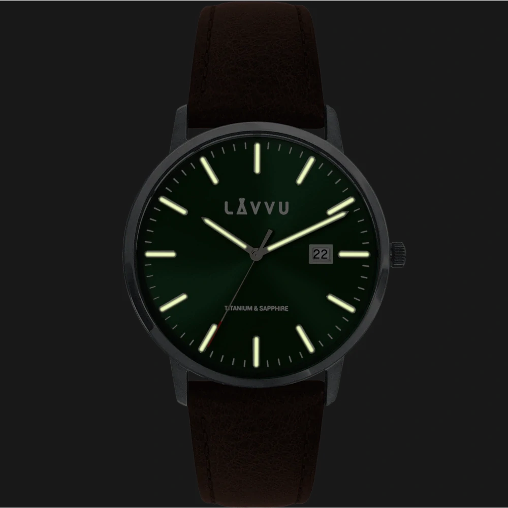 LAVVU Zelené náramkové pánské hodinky se safírovým sklem Copenhagen Titanium Green LWM0261