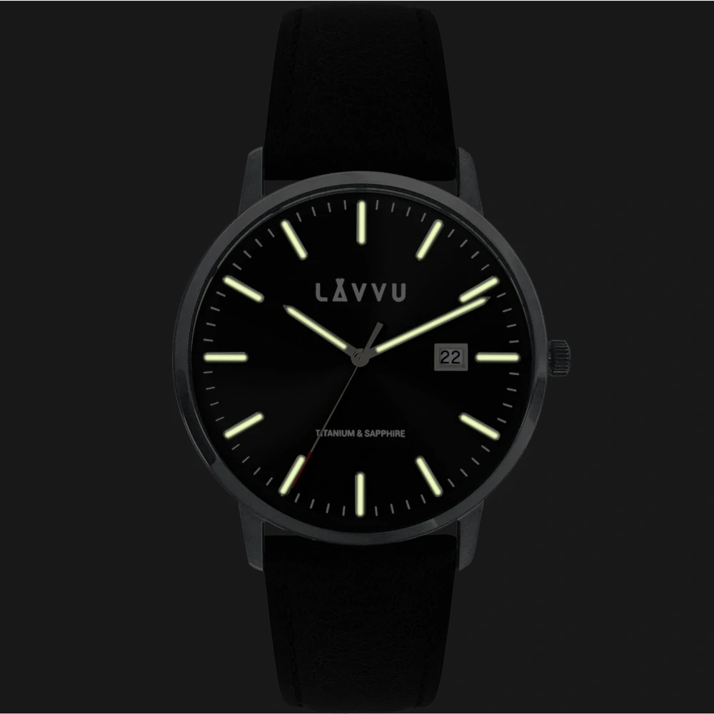 LAVVU Černé pánské náramkové hodinky se safírovým sklem Copenhagen Titanium Black LWM0263