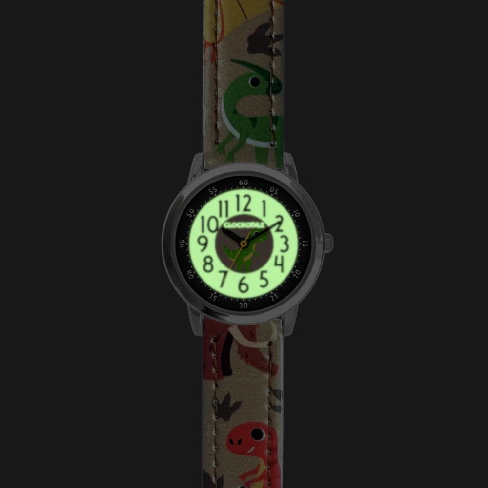 CLOCKODILE Dětské svítící béžové chlapecké dětské hodinky DINOSAUŘI CWB0101