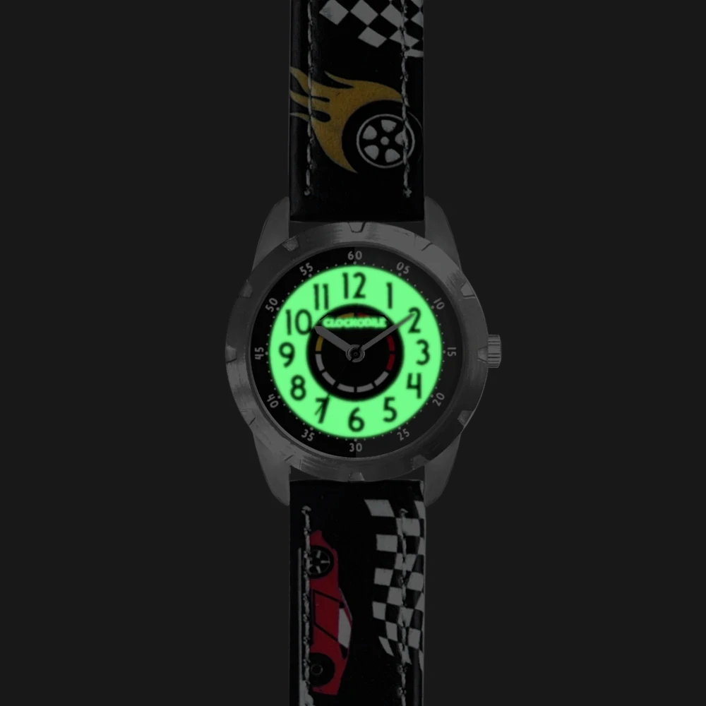 CLOCKODILE Dětské svítící tmavě modré chlapecké hodinky ZÁVODNÍ AUTA CWB0120 