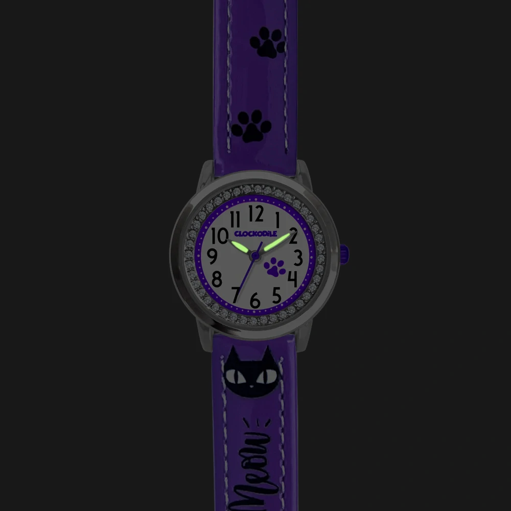 CLOCKODILE Náramkové fialové dívčí dětské hodinky KOČKY CWG5190