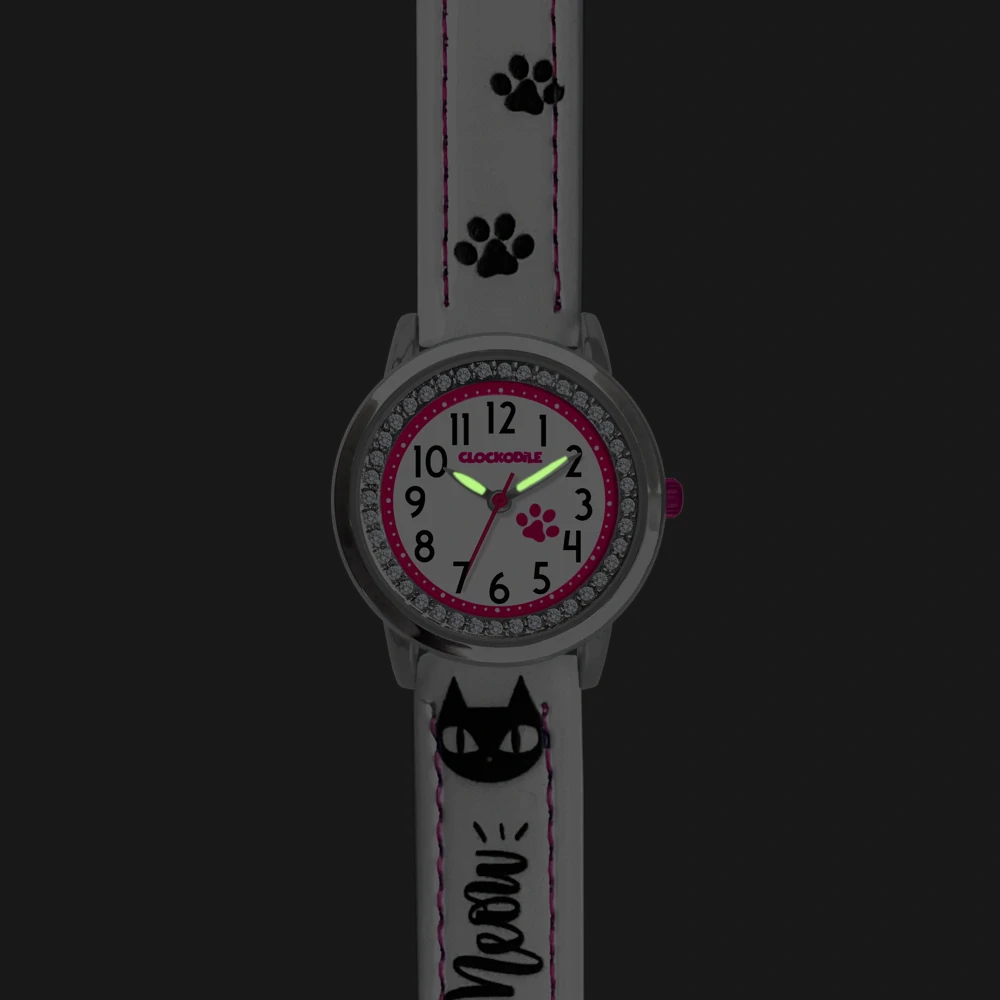 CLOCKODILE Náramkové bílé dívčí dětské hodinky KOČKY CWG5191