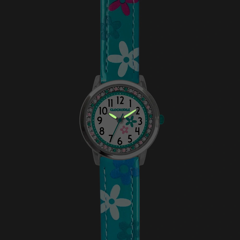 CLOCKODILE Bílé náramkové dívčí dětské hodinky s kamínky a kytičkami CWG5202 