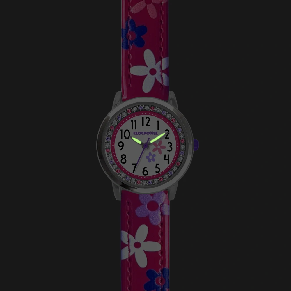 CLOCKODILE Náramkové růžové dívčí dětské hodinky s kamínky a kytičkami CWG5203 