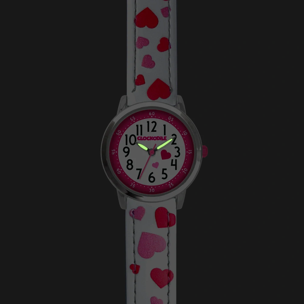 CLOCKODILE Náramkové bílé dívčí dětské hodinky SRDÍČKA CWG5211