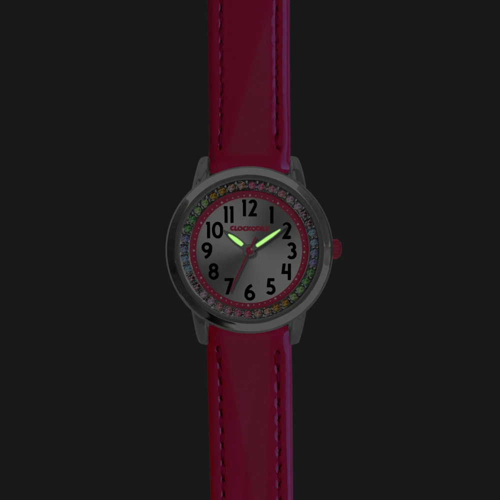 CLOCKODILE Náramkové tmavě růžové dívčí dětské hodinky s kamínky CWG5233