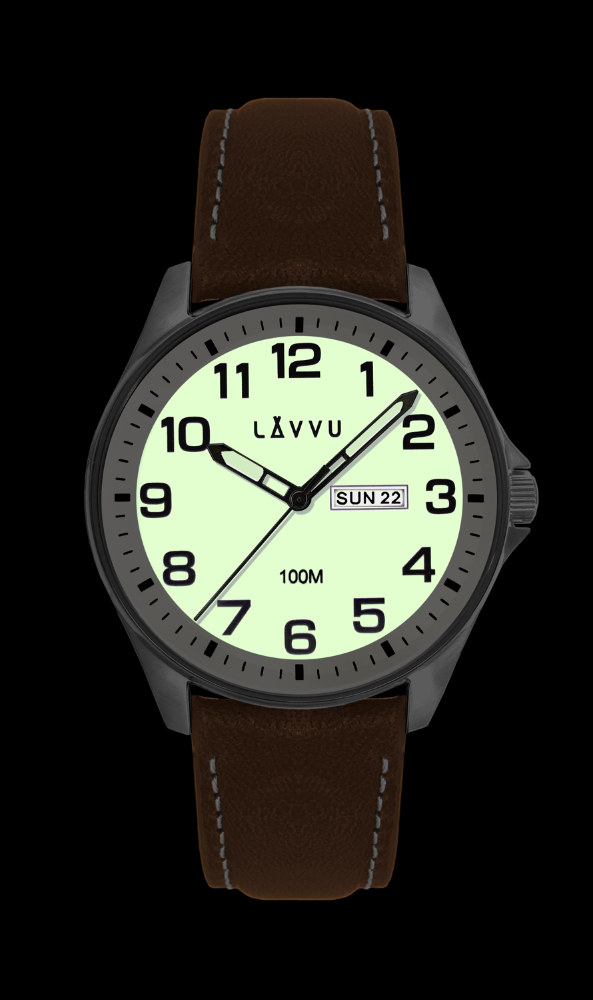 Ocelové pánské hodinky LAVVU BERGEN White / Top Grain Leather se svítícím číselníkem LWM0143