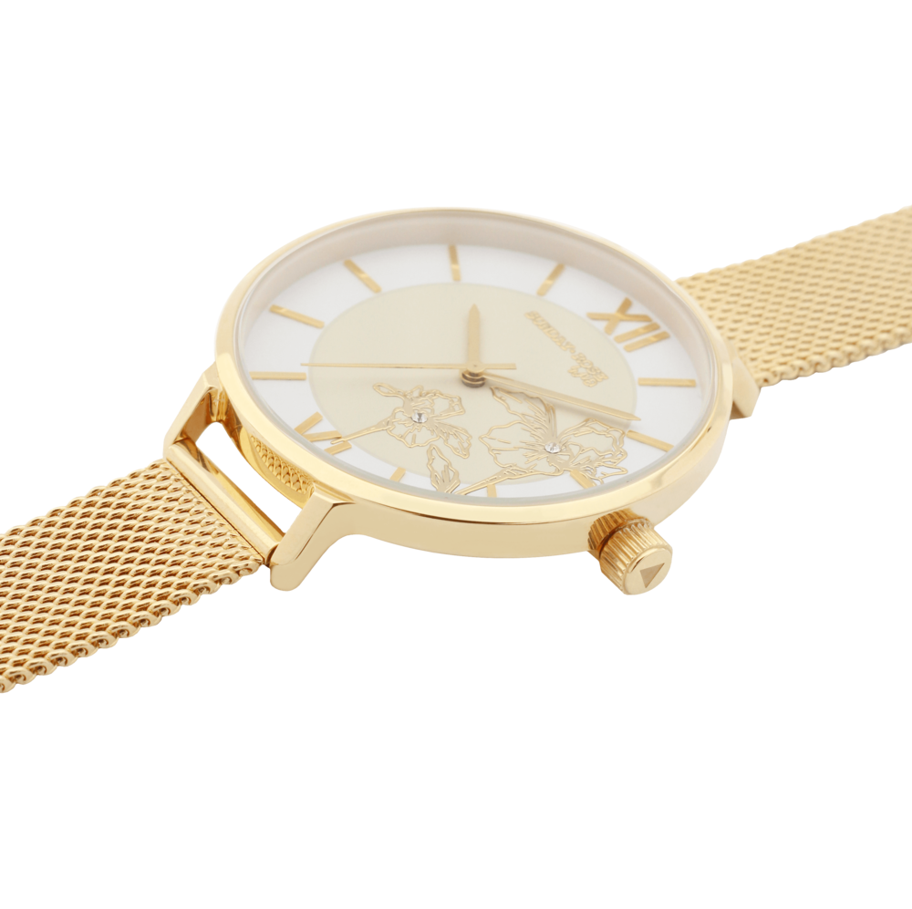 SUNDAY ROSE Dámské zlacené luxusní designové hodinky SUNDAY ROSE Fashion Iris SUN-F11