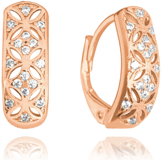 MINET Rose gold elegantní stříbrné náušnice s bílými zirkony JMAN0253RE00