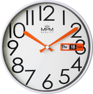 MPM Bílé kulaté nástěnné hodiny MPM E01.3852 - Date