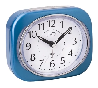 Netikající tichý modrý hrantaý svítící ručkový budík sweep JVD SRP826.5