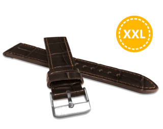 LAVVU XXL Prodloužený tmavě hnědý prošitý řemínek CROCO z luxusní kuže Top Grain - 20 XXL LSJXC20 SKLAD