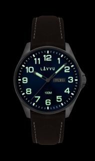 Ocelové pánské hodinky LAVVU BERGEN Blue / Top Grain Leather se svítícími čísly LWM0144